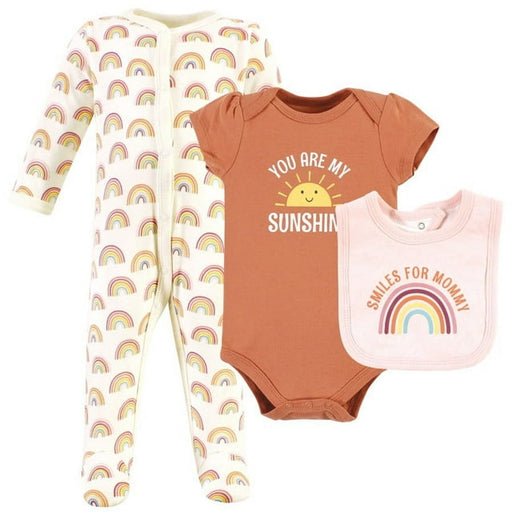 Hudson Baby Cotton Sleep and Play, Bodysuit and Bandana Bib Set, Sunshine Rainbows