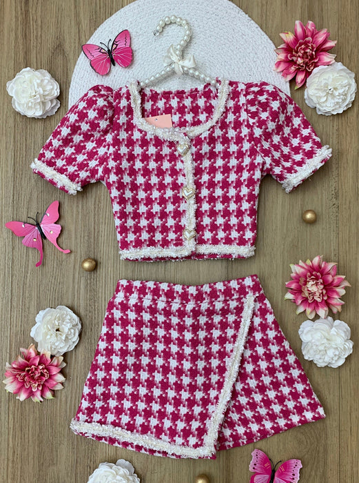 Mia Belle Girls It's Fun To Be Chic Houndstooth Tweed Top and Skort Set