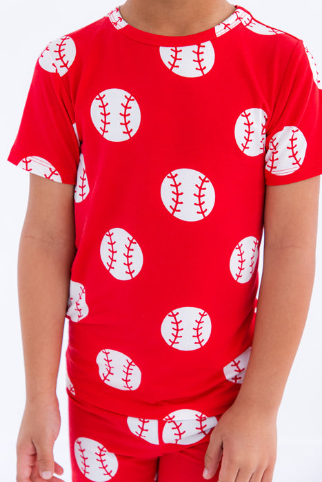 Birdie Bean Baseball 2-piece pajamas- RED