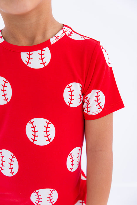 Birdie Bean Baseball 2-piece pajamas- RED