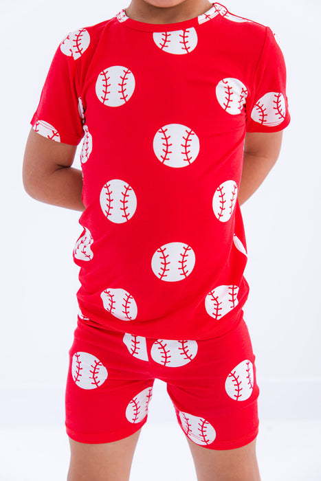 Birdie Bean Baseball 2-piece pajamas- RED