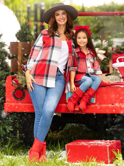 Mia Belle Girls Mommy and Me Perfect Pair Red Flannel Long Sleeve Shirt