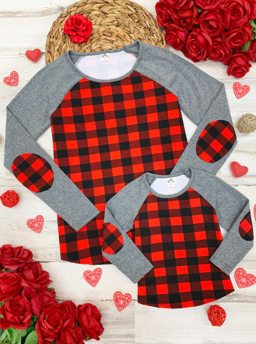 Mia Belle Girls Mommy and Me Plaid-ishious Raglan Top