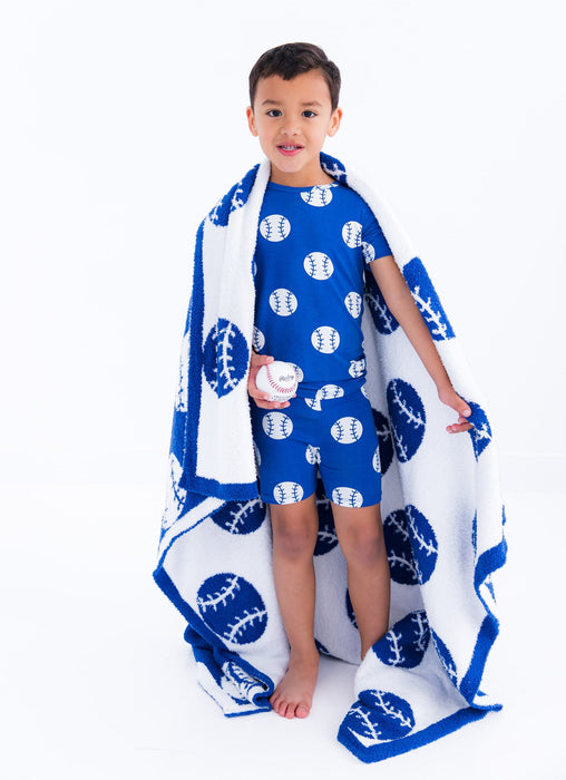 Birdie Bean baseball plush blanket- BLUE/TODDLER