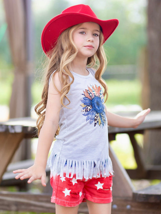 Mia Belle Girls American Flower Denim Shorts Set