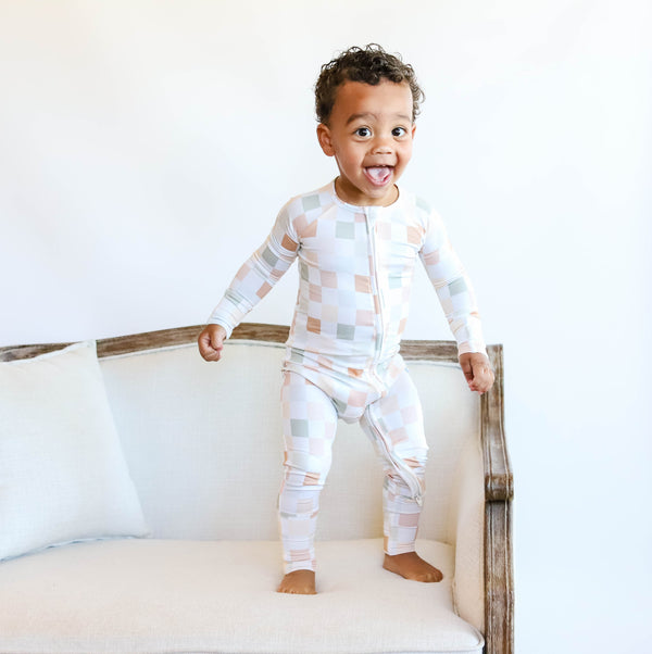 Dream Big Little Co Muted Checkers Dream Romper