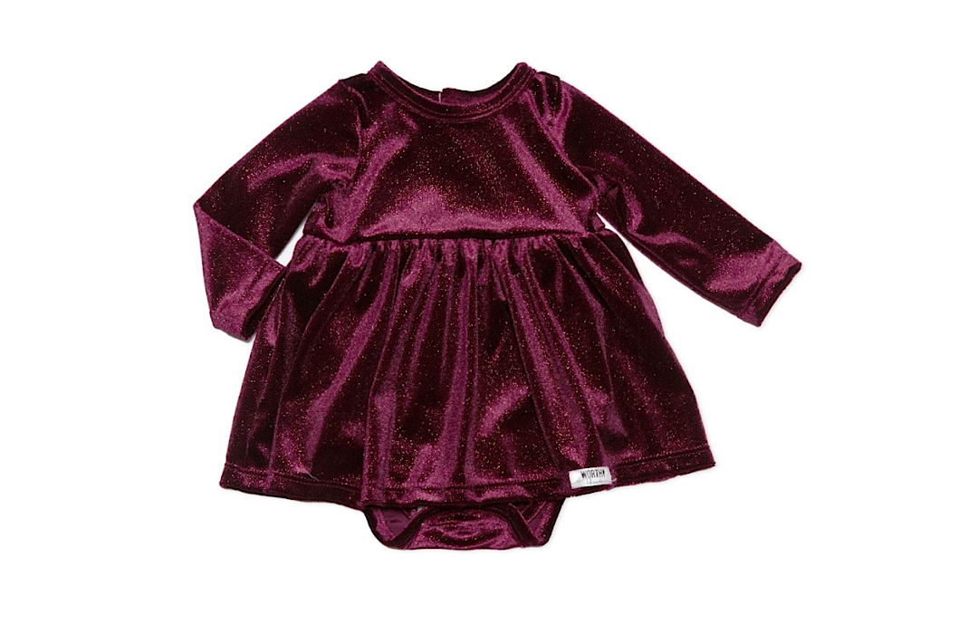 Worthy Threads Holiday Bubble Romper in Burgundy Sparkle