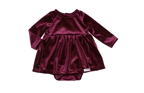 Worthy Threads Holiday Bubble Romper in Burgundy Sparkle