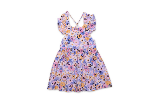 Worthy Threads Ruffle Sleeve Dress in Purple Flowers