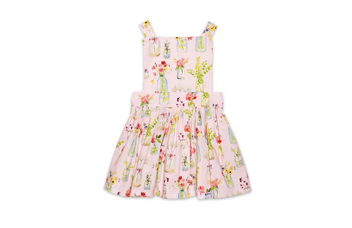 Worthy Threads Girls Pinafore Dress in Pink Plants