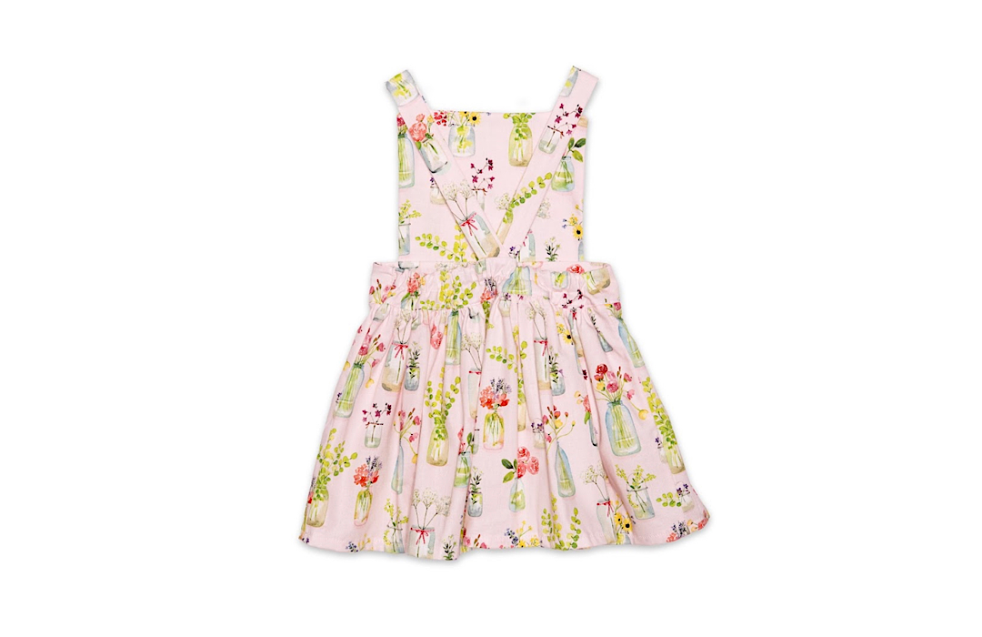 Worthy Threads Girls Pinafore Dress in Pink Plants