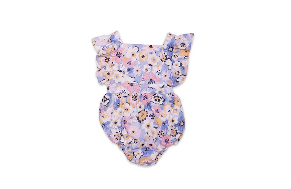 Worthy Threads Bubble Romper in Purple Flowers