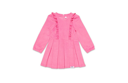 Worthy Threads Long Sleeve Ruffle Dress in Pink Corduroy