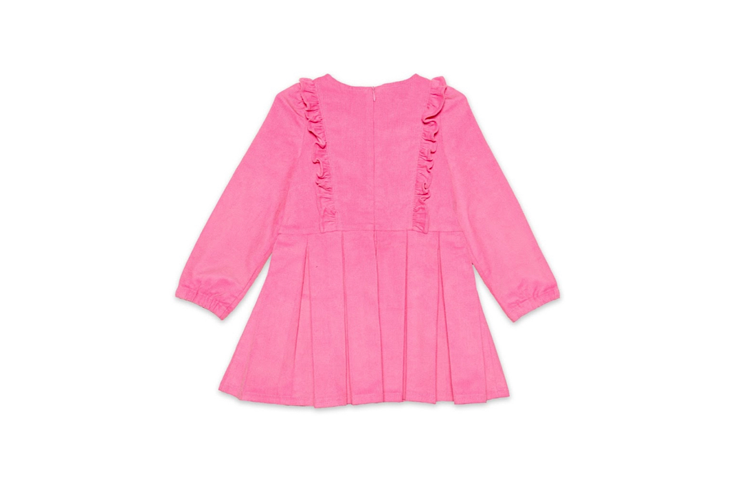 Worthy Threads Long Sleeve Ruffle Dress in Pink Corduroy