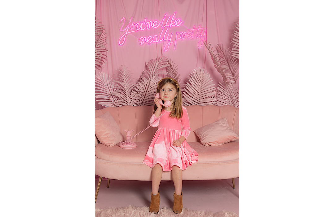 Worthy Threads Twirly Dress in Pink Candy Stretch Velvet