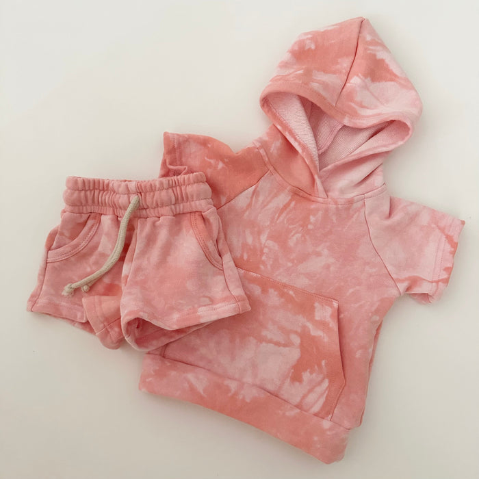 Winnie + Crew Avett Hooded Set in Pink Tie-Dye