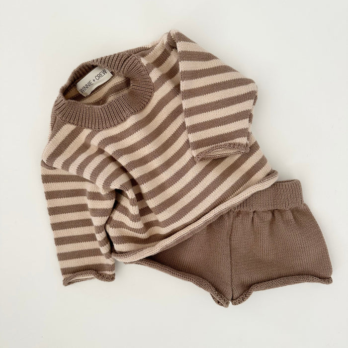 Winnie + Crew Bowie Knit Set in Brown Stripes