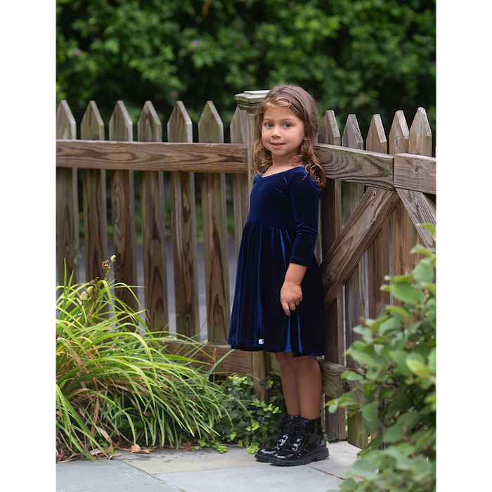 Worthy Threads Twirly Dress in Navy Stretch Velvet