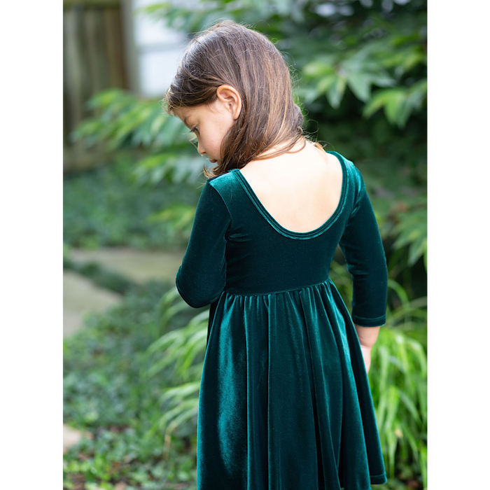 Worthy Threads Holiday Twirly Dress in Emerald Velvet