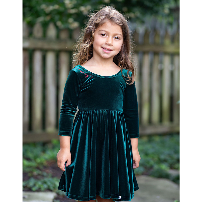 Worthy Threads Holiday Twirly Dress in Emerald Velvet