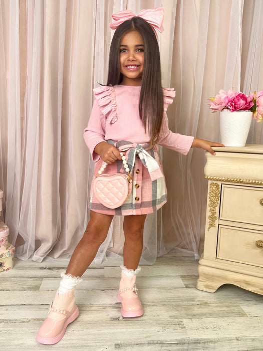 Mia Belle Girls My Fave Girl Pink Ruffled Top and Brushed Fleece Skirt Set