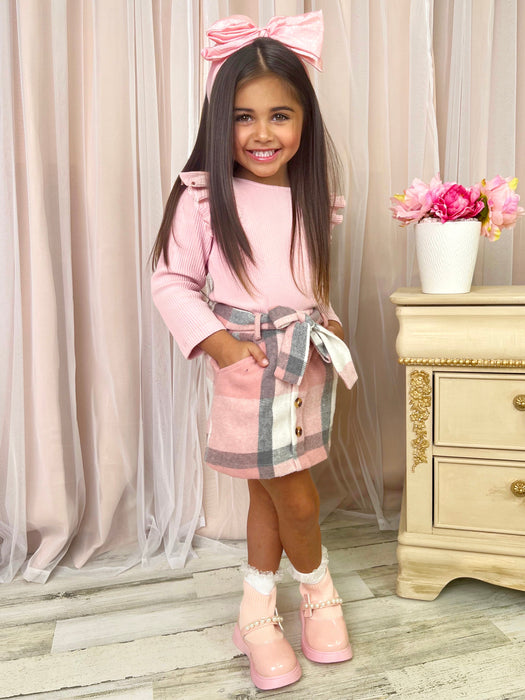 Mia Belle Girls My Fave Girl Pink Ruffled Top and Brushed Fleece Skirt Set