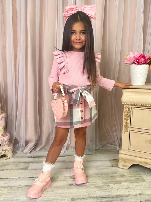 Mia Belle Girls My Fave Girl Pink Ruffled Top and Brushed Fleece Skirt Set