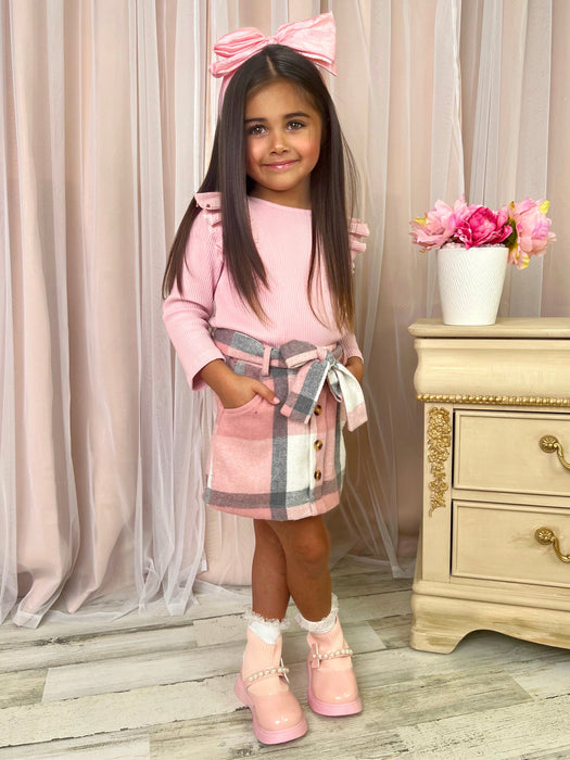 Mia Belle Girls My Fave Girl Pink Ruffled Top and Brushed Fleece Skirt Set