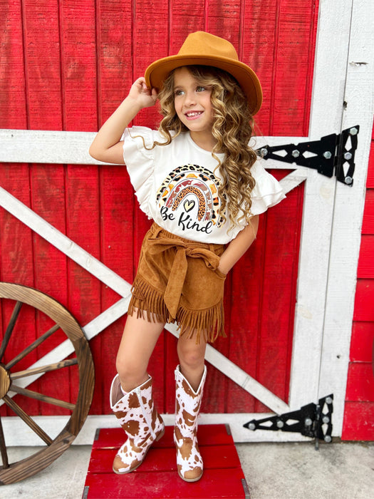 Mia Belle Girls Be Kind Top and Fringe Short Set