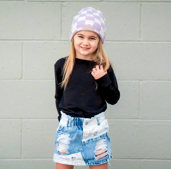 Dream Big Little Co PERIWINKLE CHECKERS DREAM BEANIE