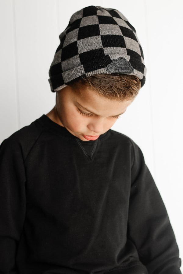 Dream Big Little Co CHARCOAL CHECKERS DREAM BEANIE