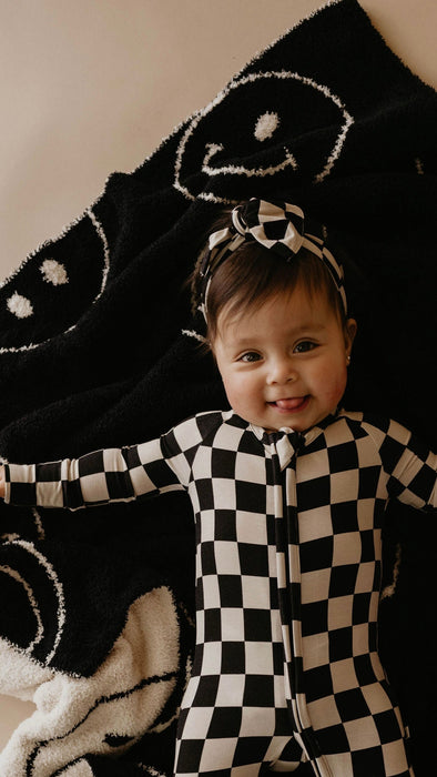 forever french baby Bamboo Zip Pajamas | Black Checkerboard