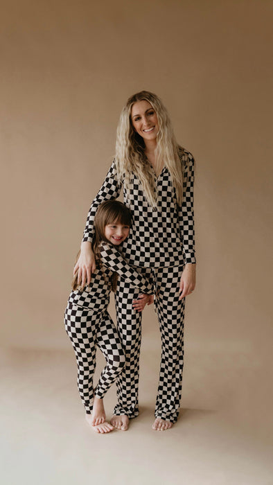 forever french baby Bamboo Two Piece Pajamas | Black Checkerboard