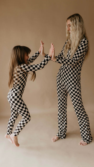 forever french baby Bamboo Two Piece Pajamas | Black Checkerboard