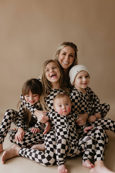 forever french baby Bamboo Two Piece Pajamas | Black Checkerboard