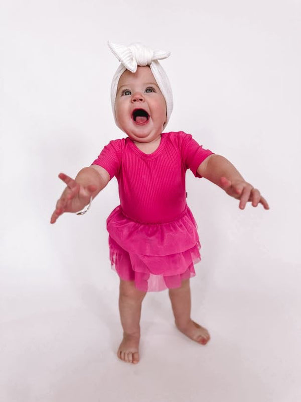 Dream Big Little Co HOT PINK RIB DREAM TUTU BODYSUIT DRESS