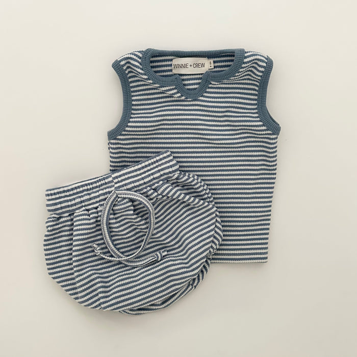 Winnie + Crew Tatum Sleeveless Set in Blue with Bloomers