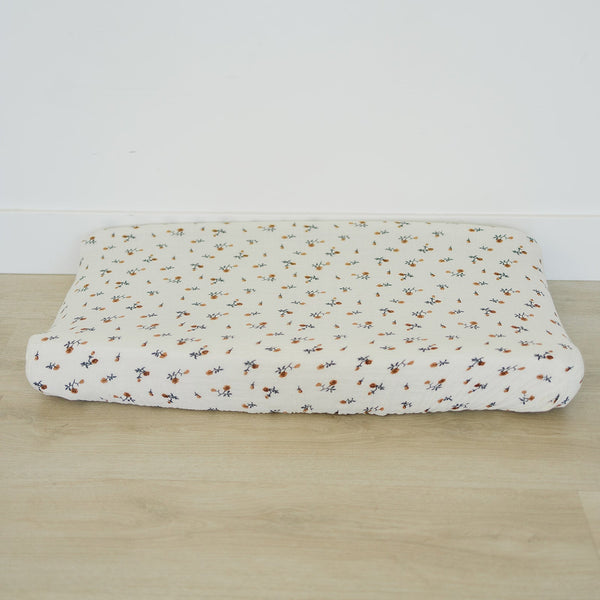 Mebie Baby Cream Floral Muslin Changing Pad Cover