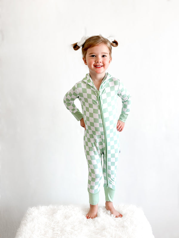 Dream Big Little Co MINT CHECKERS DREAM ROMPER HOODIE