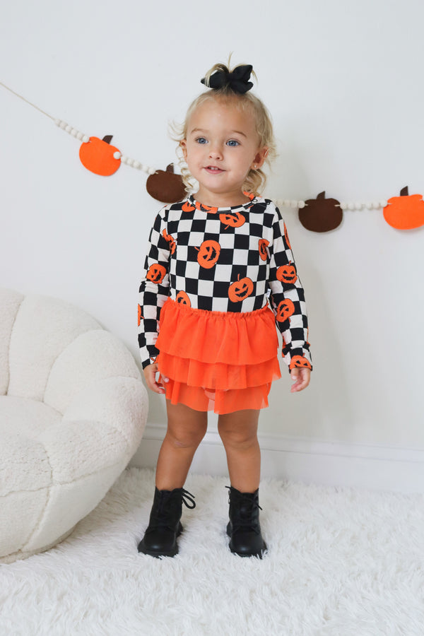 Dream Big Little Co PUMPKIN CHECKMATE DREAM TUTU BODYSUIT DRESS