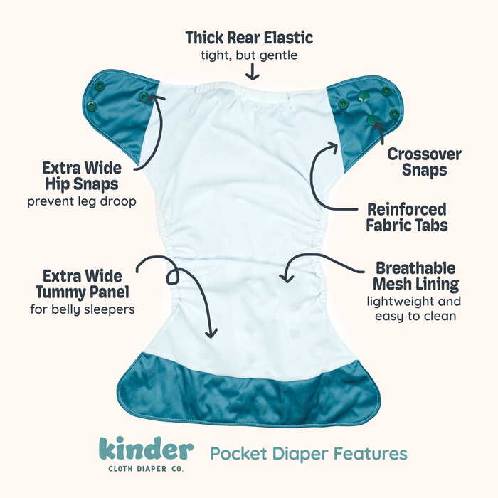 Kinder Cloth Diaper Co. Boho Basics Pocket Cloth Diaper with Athletic Wicking Jersey