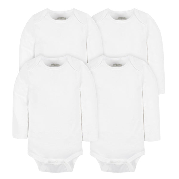 Mighty Goods 4-Pack Baby Neutral White Long Sleeve Bodysuits