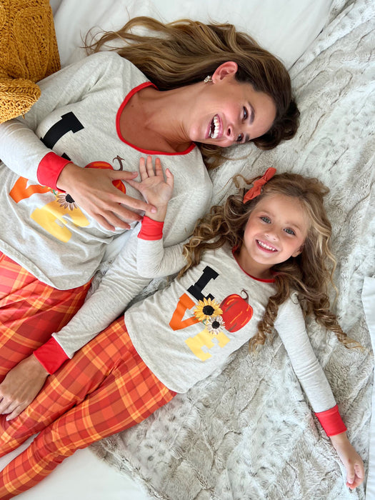 Mia Belle Girls Mommy and Me Fall Love Plaid Pajama Set