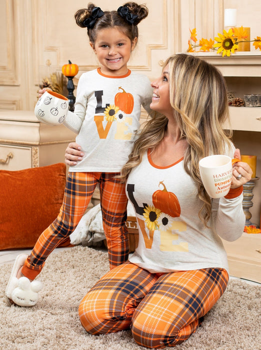 Mia Belle Girls Mommy and Me Fall Love Plaid Pajama Set