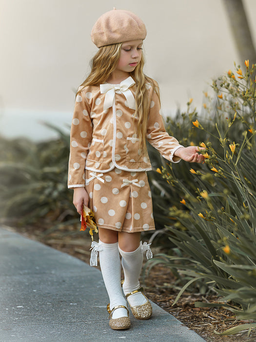 Mia Belle Girls Polished Polka Dot Blazer and Pleated Skirt Set