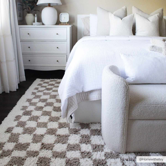 Hauteloom Kieu Light Gray & Taupe Checkered Area Rug