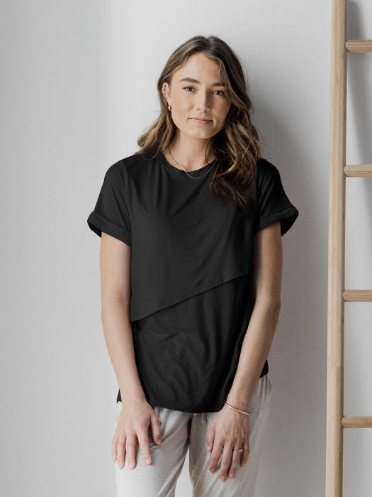 Kindred Bravely Everyday Asymmetrical Nursing T-shirt | Black