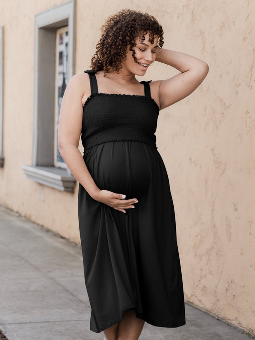 Kindred Bravely Sienna Smocked Maternity & Nursing Dress | Black