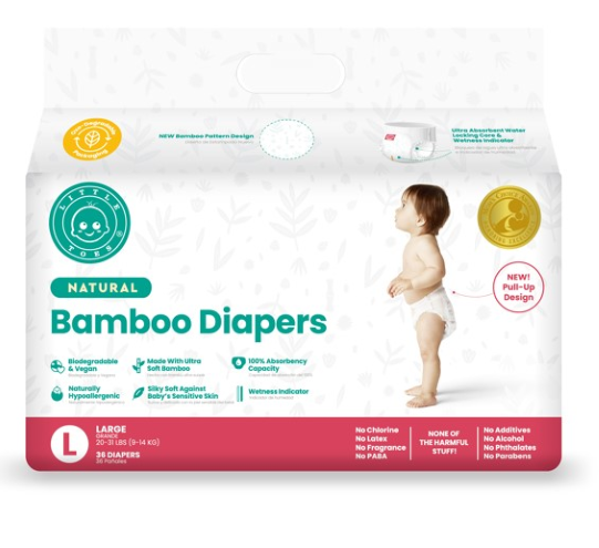 Little Toes Disposable Natural Bamboo Diapers and Pull-Ups | Go Green | 36 Packs