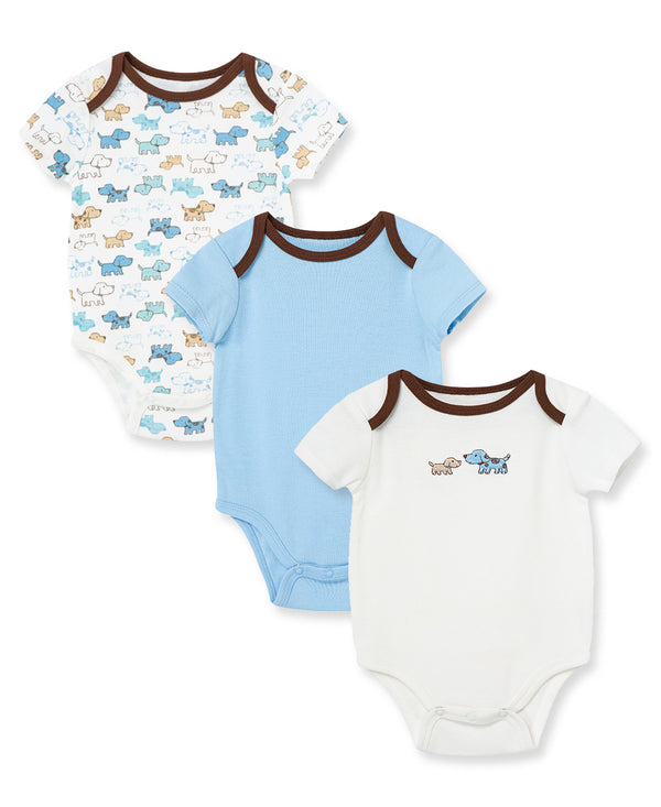 Little Me Cute Puppies 3 Pack Bodysuits - Blue